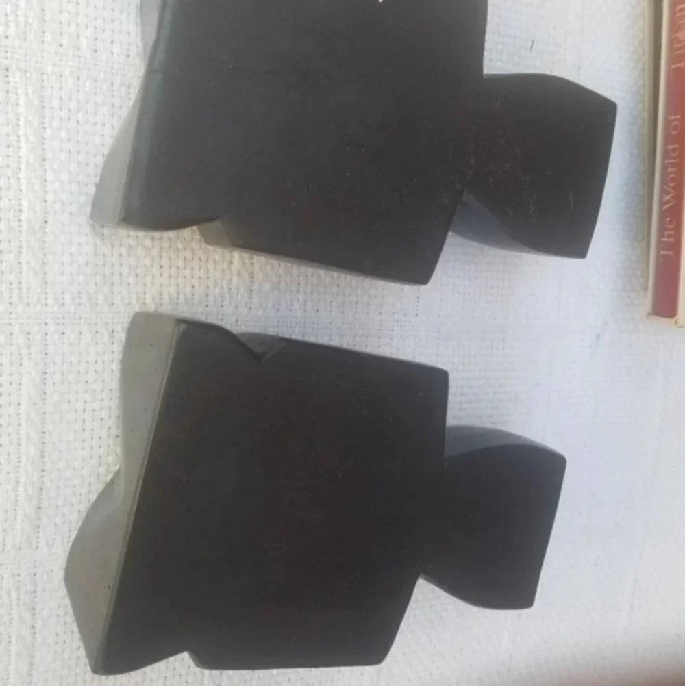 Vintage Mayan Figural Bookends Ebony Wood Hand Carved Black Sculptural Decor
